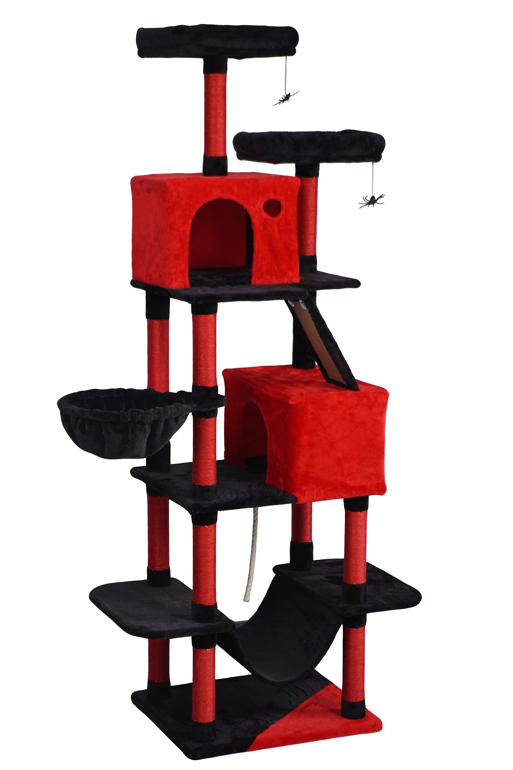 POHJOLAN LEMMIKKITARVIKE Kissojen raapimis-/kiipeilypuu 206 cm, Musta/Punainen