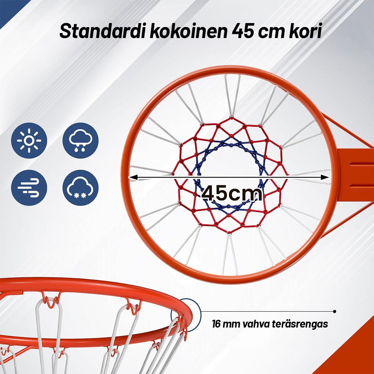 Basketkorg 45 cm – fjädrad, 16 mm stålrör, nät ingår