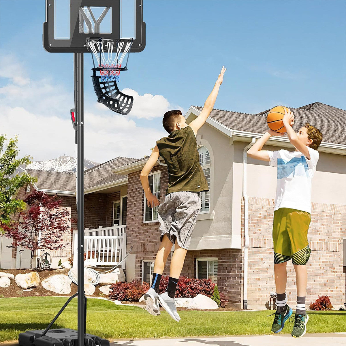 Basketbollreturnerare – för 38 och 45 cm basketkorgar, PP-plast, automatisk retur