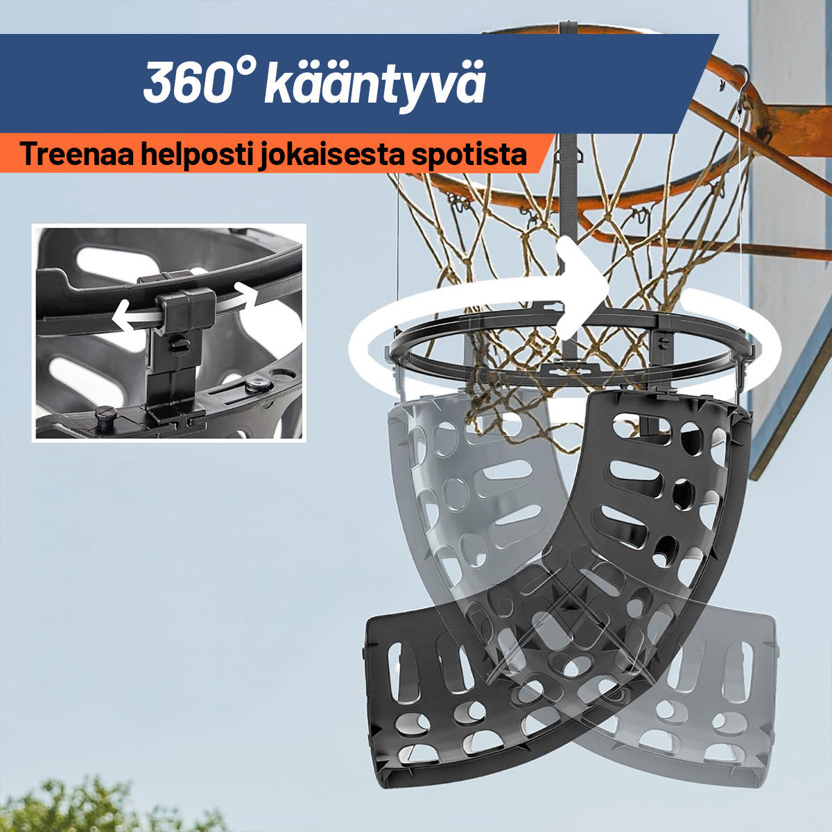 Basketbollreturnerare – för 38 och 45 cm basketkorgar, PP-plast, automatisk retur