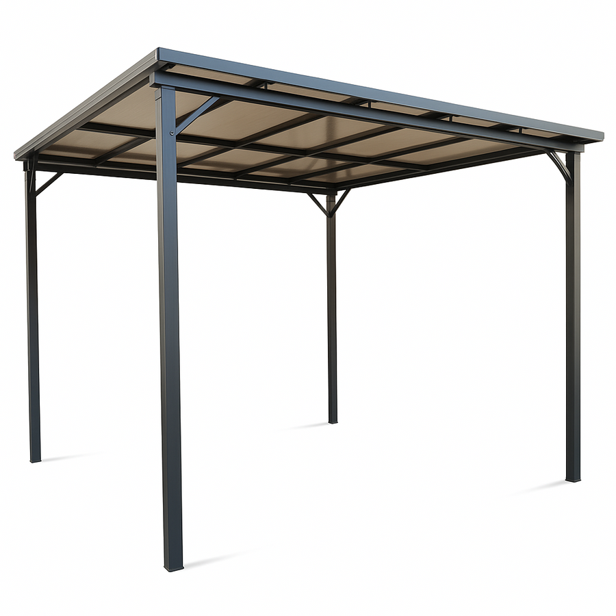 Pergola 3 x 3 m – 6 mm polykarbonaattikatto, 60 x 60 mm teräspylväät, harmaa