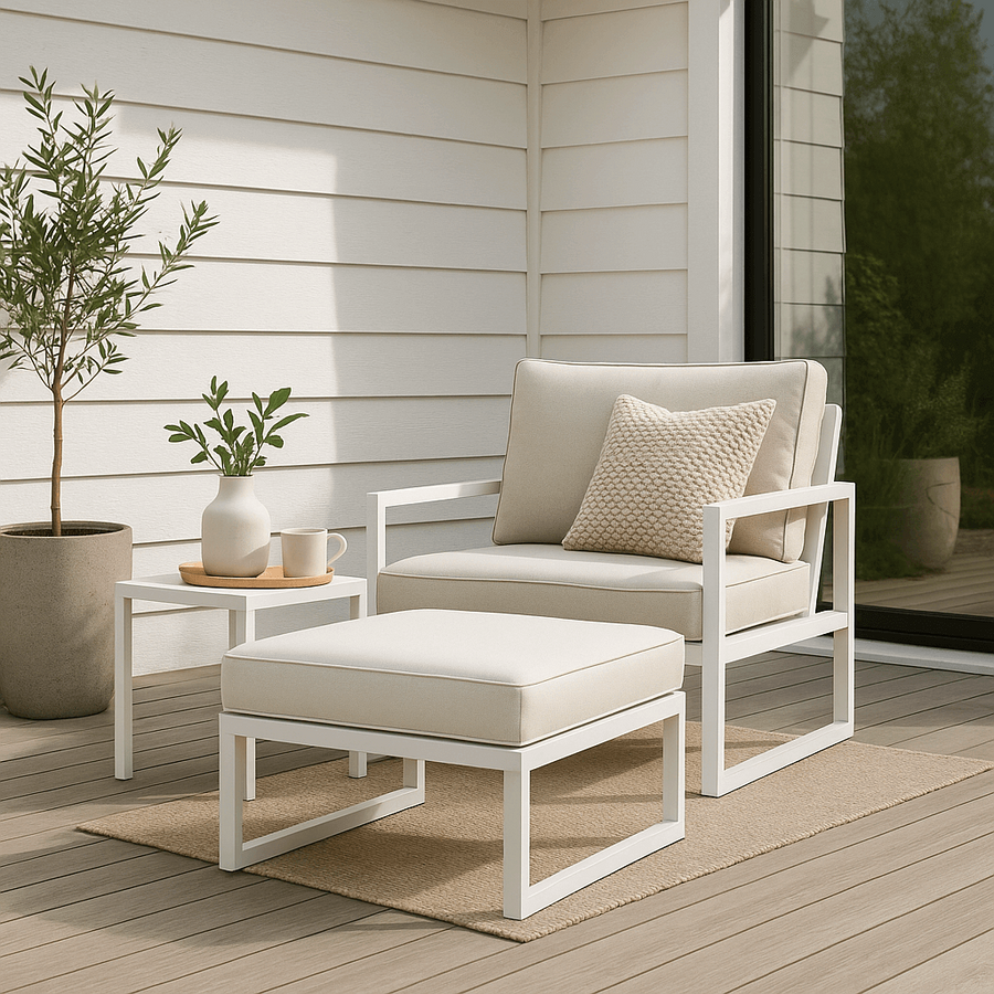 Utomhussoffa divan 60 x 65 cm – 10 cm stoppning, stålram, vit/ljusbeige