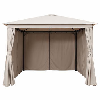 LED-paviljong 3 x 3 m – solpanel, LED-remsor, sidogardiner, beige