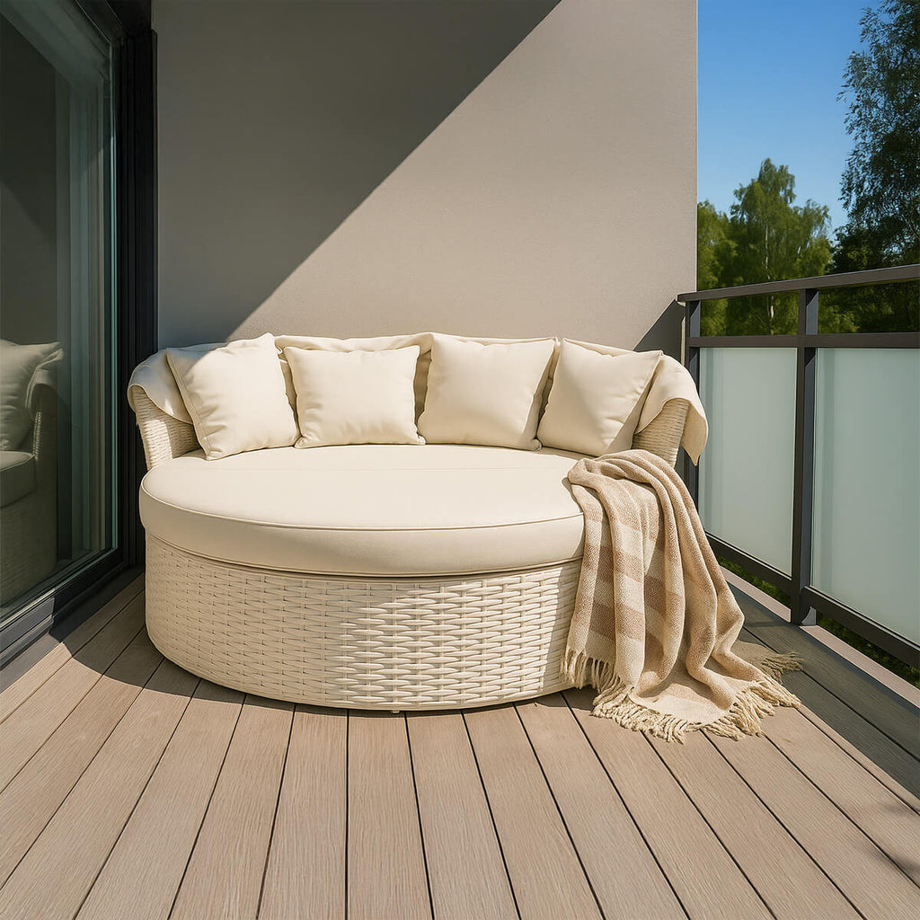 POHJOLA GARDEN Polyrottinki Aurinkovuode / Aurinkosänky 165 cm, Valkoinen / beige