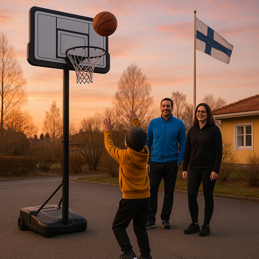 Basketkorg 1,35–3,05 m – 45 cm ring, 110 x 75 cm skiva, vit-svart