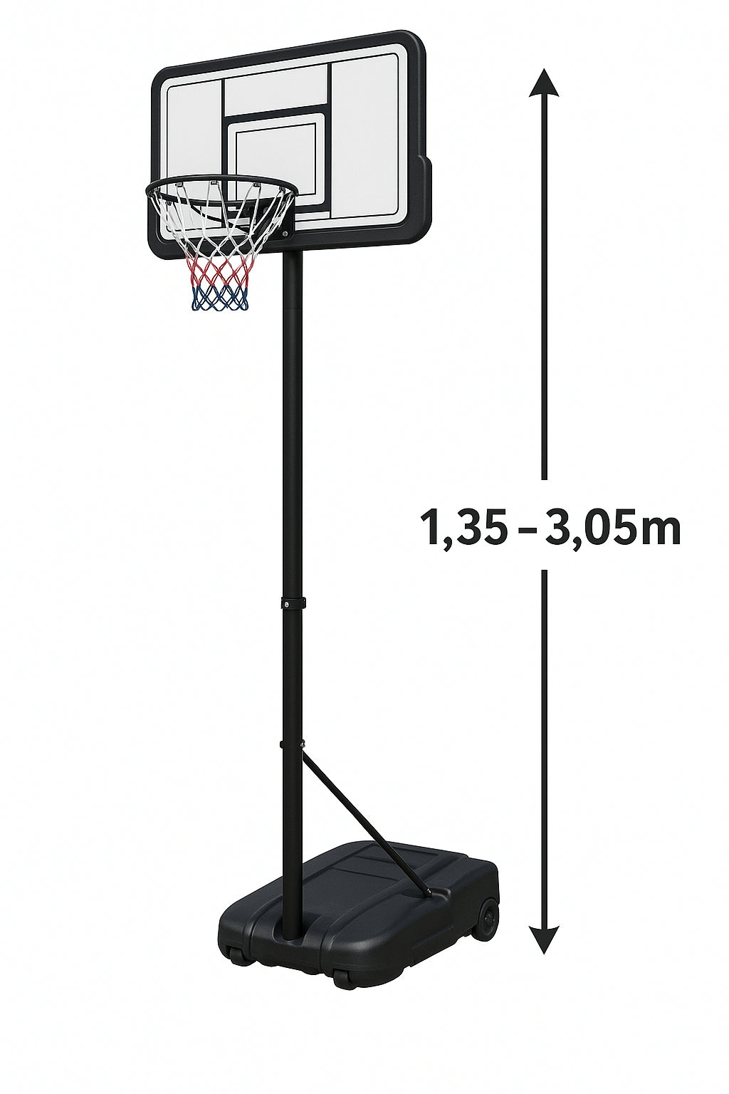 POHJOLAN URHEILUTARVIKE Koripalloteline 1,35-3,05m Valkoinen/Musta
