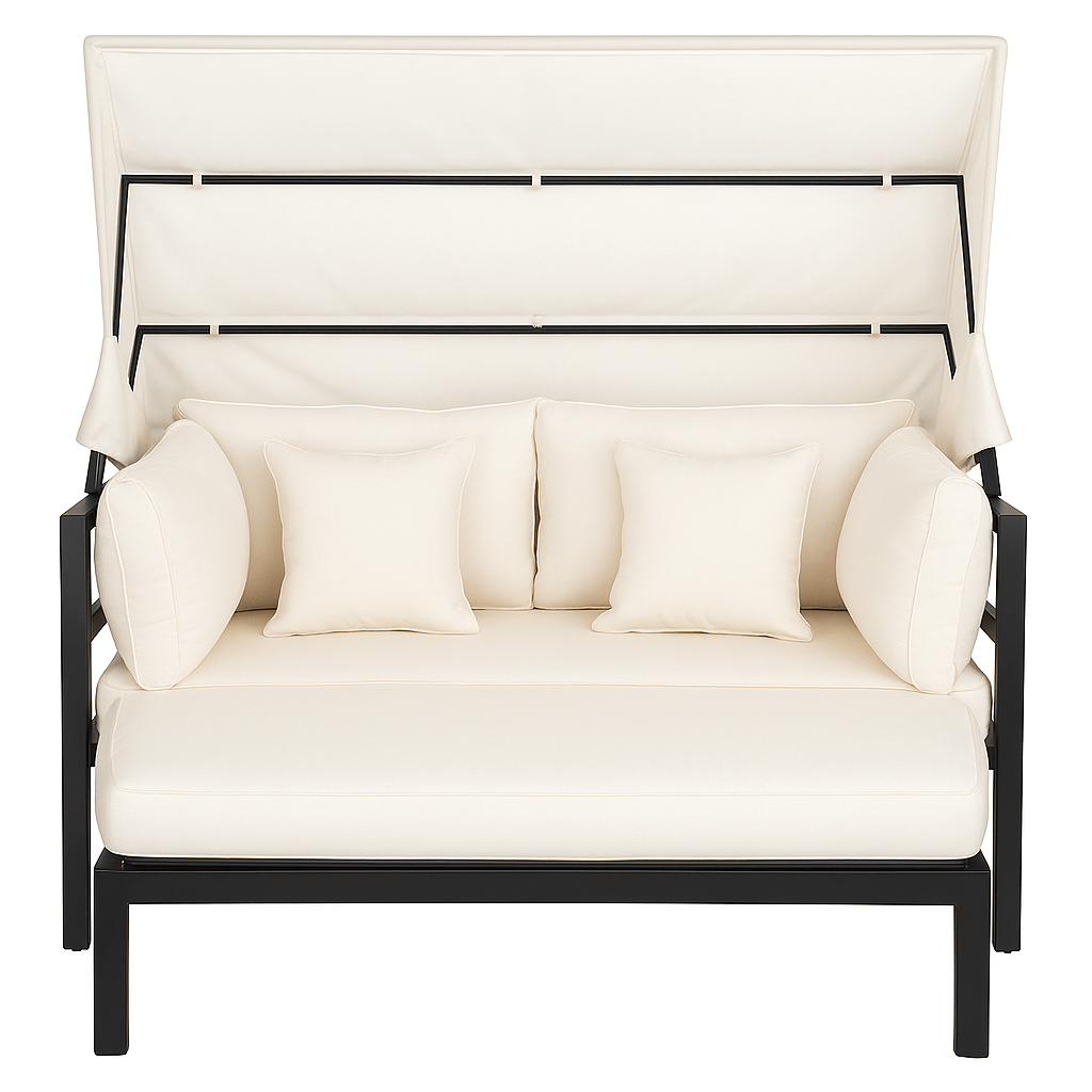 Solstol 175 x 143 cm – avtagbart tak, 10 cm stoppning, aluminiumram, svart/beige