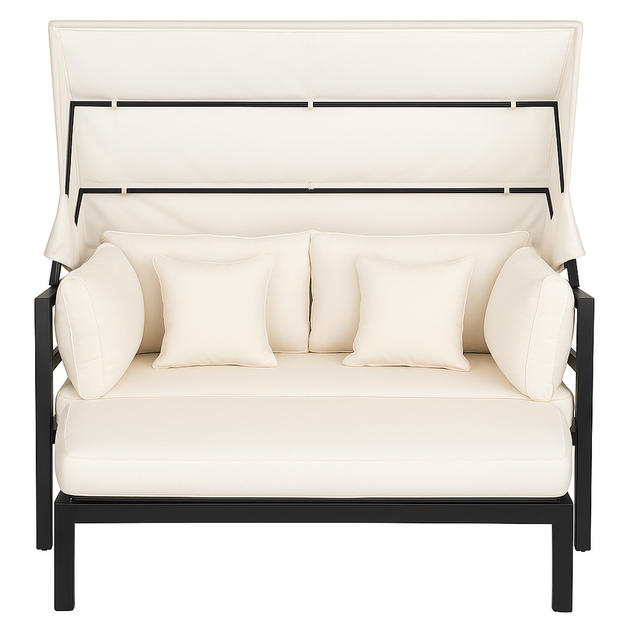 Solstol 175 x 143 cm – avtagbart tak, 10 cm stoppning, aluminiumram, svart/beige