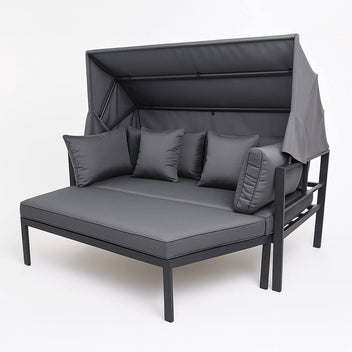 Solstol 175 x 143 cm – avtagbart tak, 10 cm stoppning, aluminiumram, svart/grå