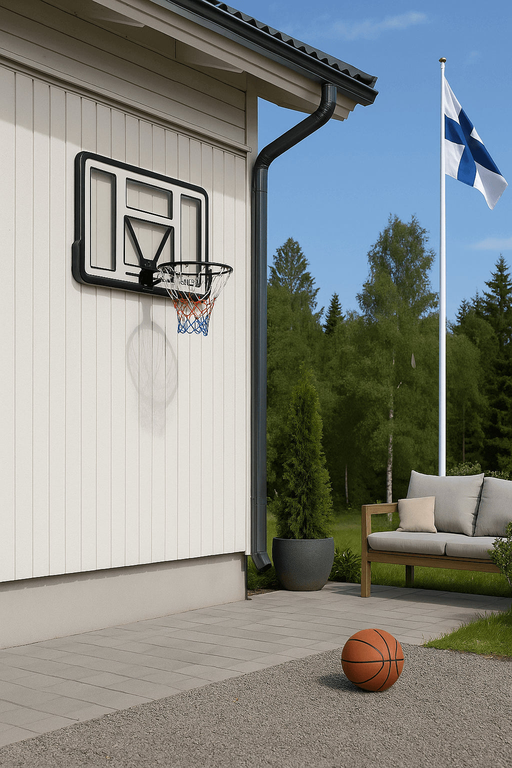 POHJOLAN URHEILUTARVIKE Koripallokori Ja Taustalevy 110 x 75cm, Valkoinen