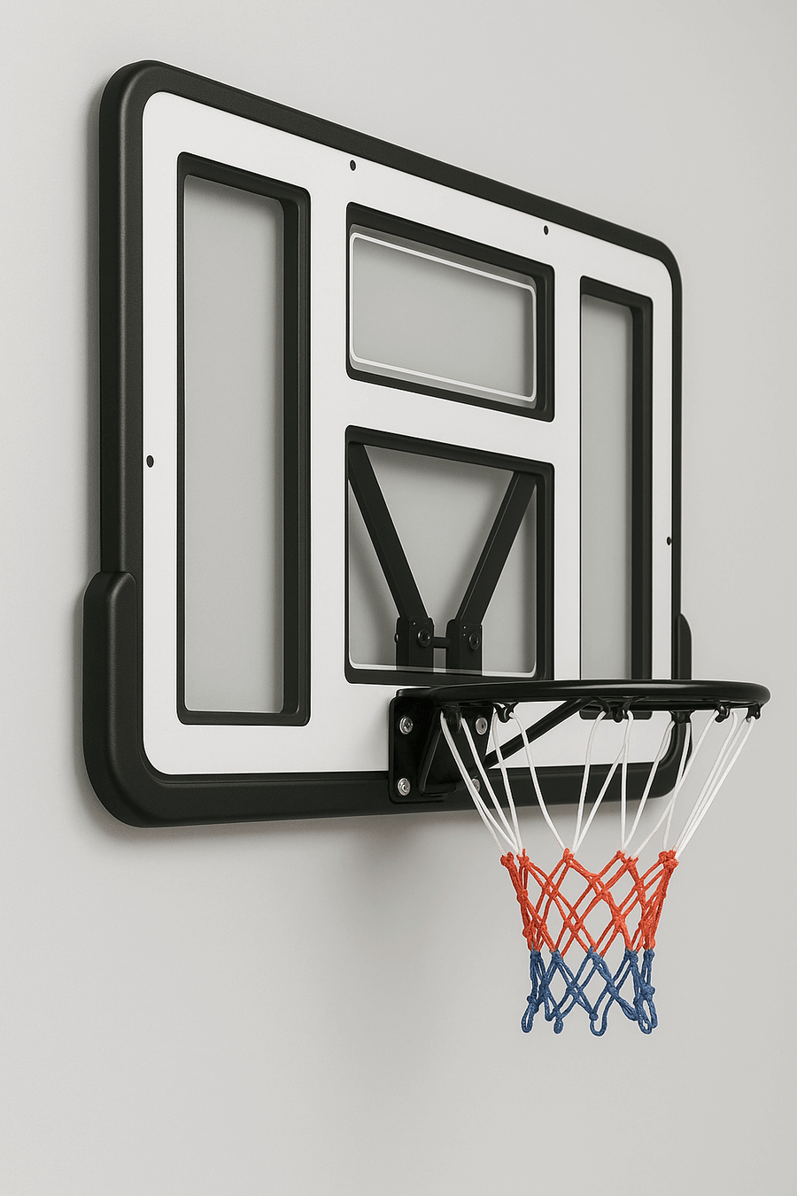 Koripallokori ja taustalevy 110 x 75 cm – 45 cm teräsrengas, PVC/PE-rakenne, valkoinen