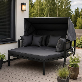 Solstol 175 x 143 cm – avtagbart tak, 10 cm stoppning, aluminiumram, svart/grå