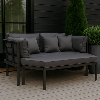 Solstol 175 x 143 cm – avtagbart tak, 10 cm stoppning, aluminiumram, svart/grå