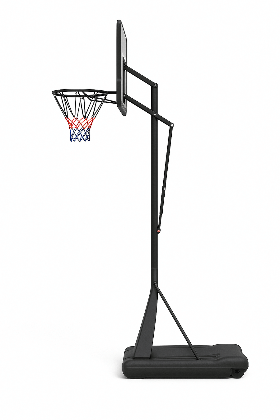 Basketkorg 2,45–3,05 m – 45 cm ring, 110 x 75 cm skiva, stativ med hjul