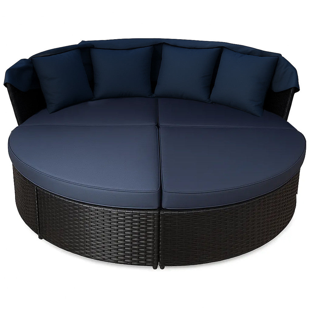 Solstol 200 cm – 3-delad, polyrotting, 8 cm stoppning, svart/grå
