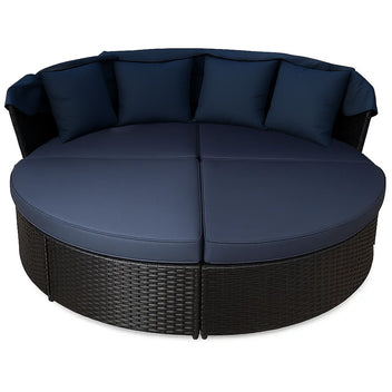Solstol 200 cm – 3-delad, polyrotting, 8 cm stoppning, svart/grå