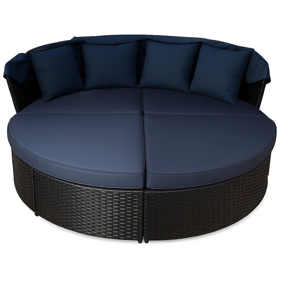 Solstol 200 cm – 3-delad, polyrotting, 8 cm stoppning, svart/grå