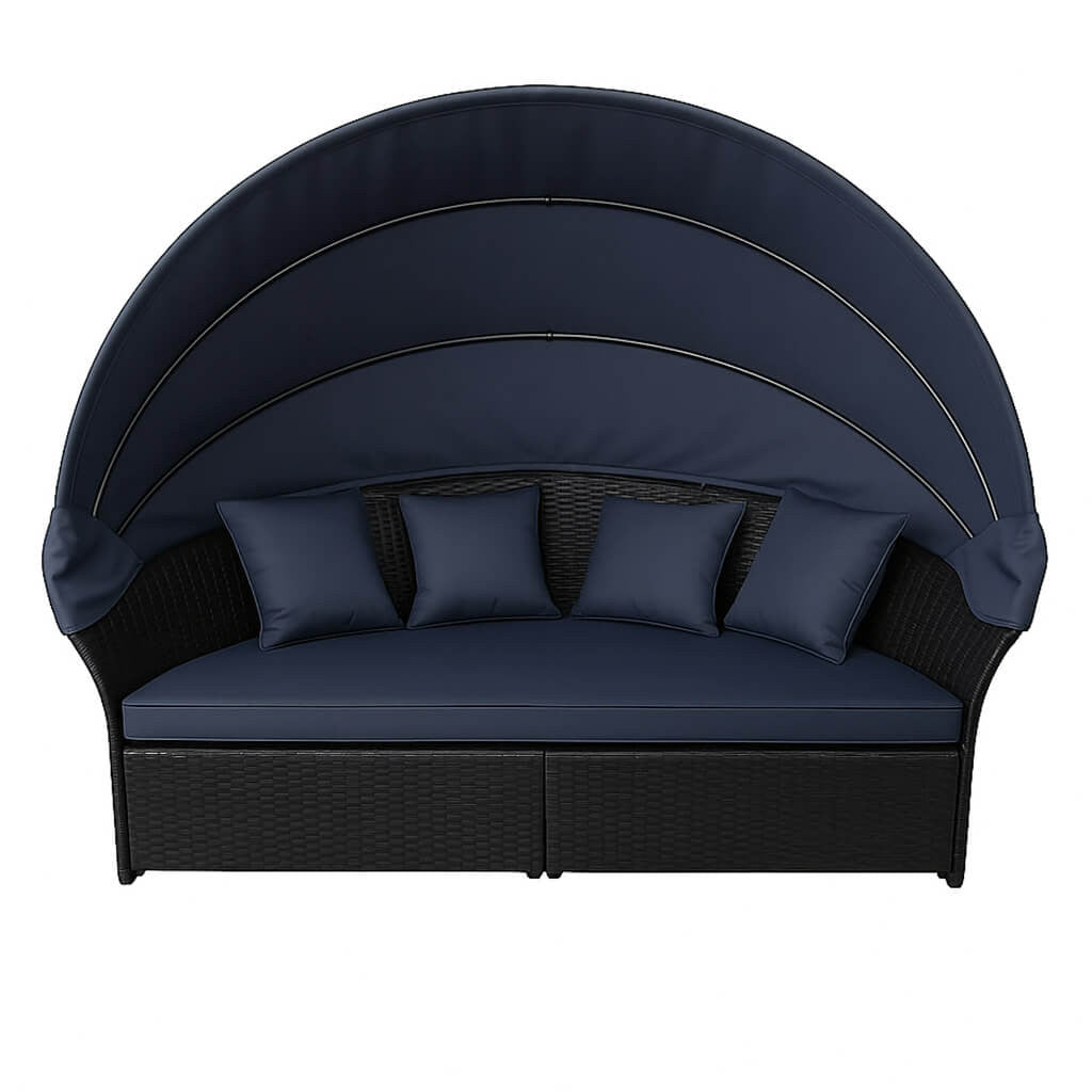Solstol 200 cm – 3-delad, polyrotting, 8 cm stoppning, svart/grå