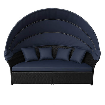 Solstol 200 cm – 3-delad, polyrotting, 8 cm stoppning, svart/grå