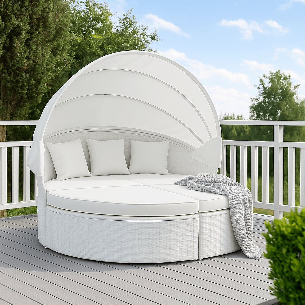 POHJOLA GARDEN Polyrottinki Aurinkovuode / Aurinkosänky 200 cm, Valkoinen / beige