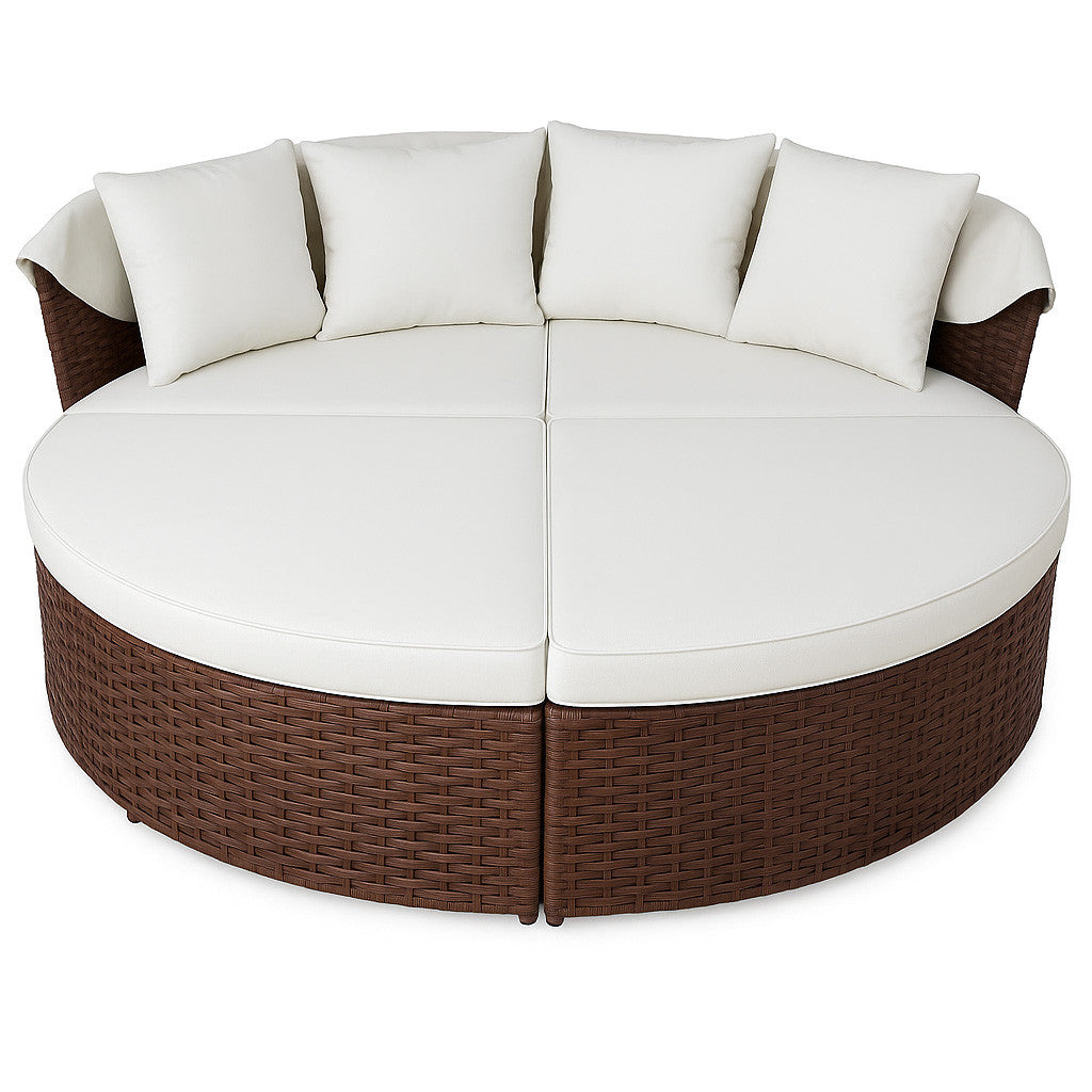 Solstol 200 cm – 3-delad, polyrotting, 8 cm stoppning, brun/beige