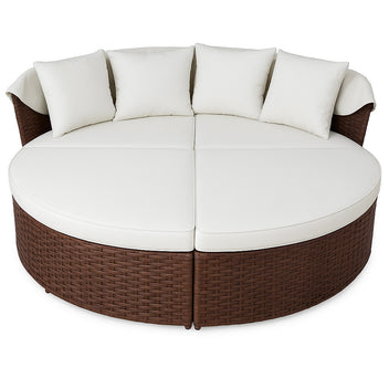 Solstol 200 cm – 3-delad, polyrotting, 8 cm stoppning, brun/beige