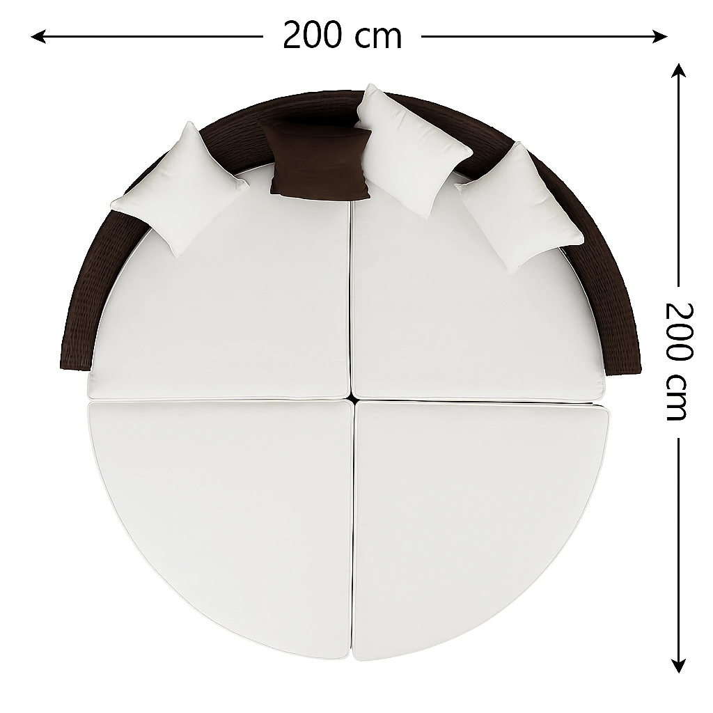 Solstol 200 cm – 3-delad, polyrotting, 8 cm stoppning, svart/beige