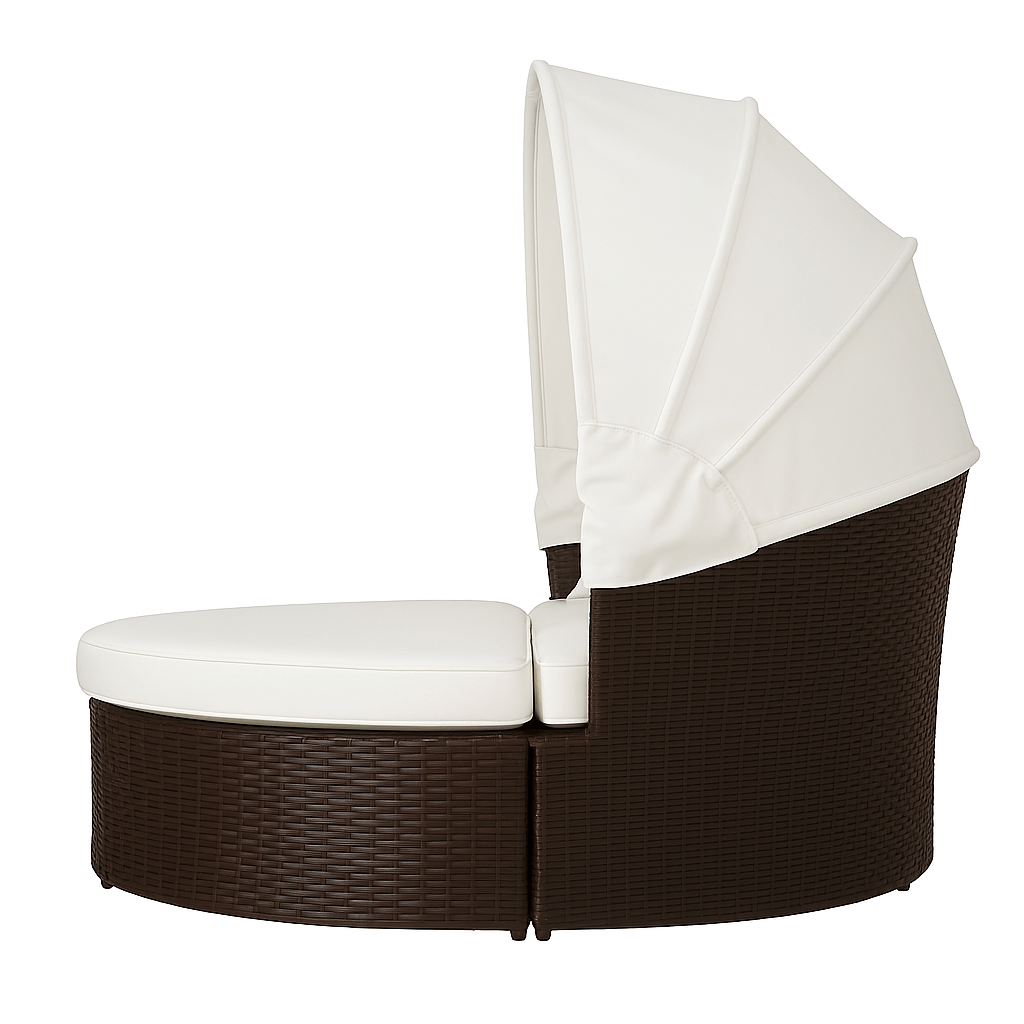 Solstol 200 cm – 3-delad, polyrotting, 8 cm stoppning, brun/beige