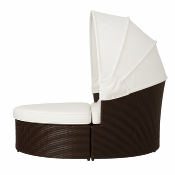 Solstol 200 cm – 3-delad, polyrotting, 8 cm stoppning, brun/beige