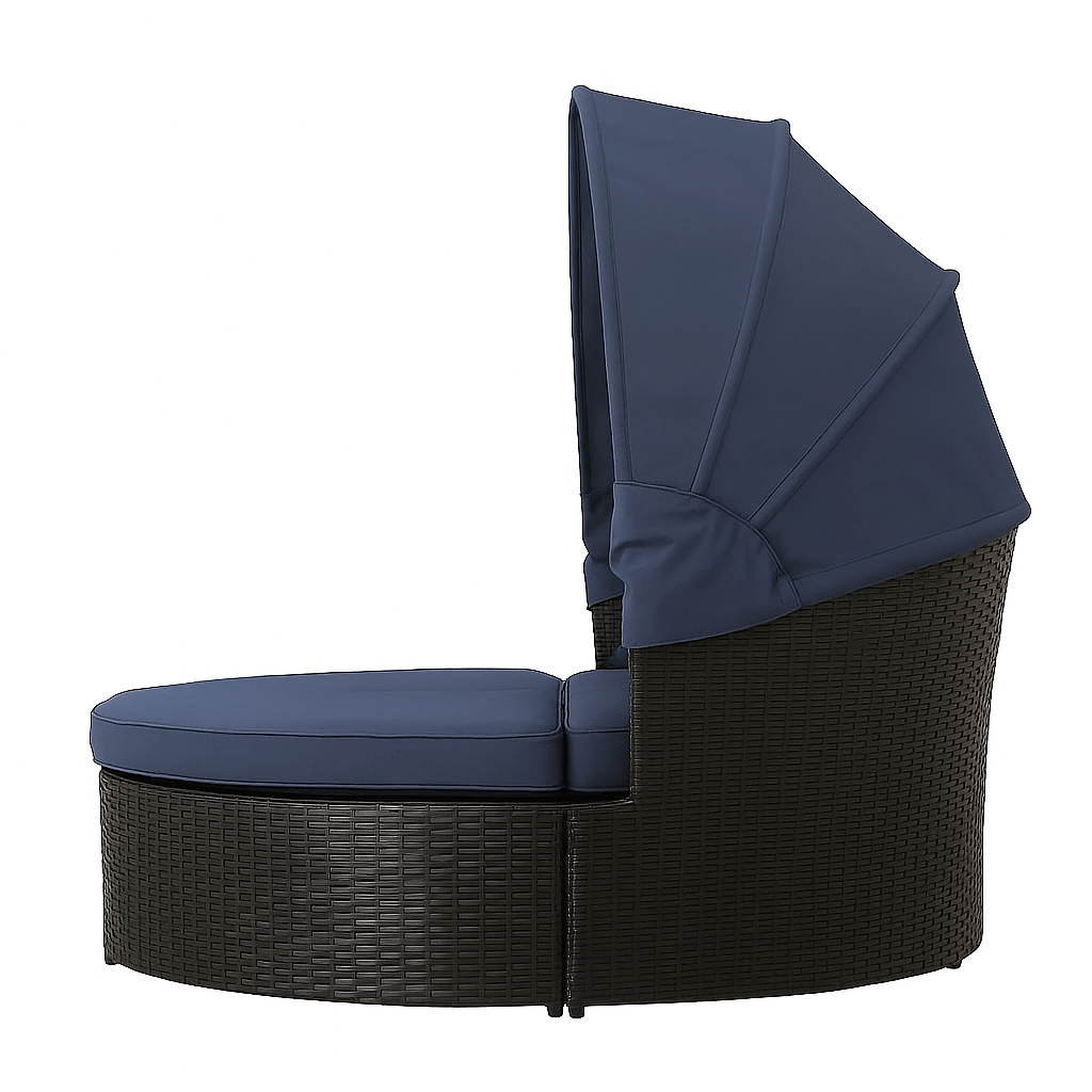 Solstol 200 cm – 3-delad, polyrotting, 8 cm stoppning, svart/grå