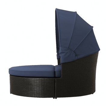 Solstol 200 cm – 3-delad, polyrotting, 8 cm stoppning, svart/grå