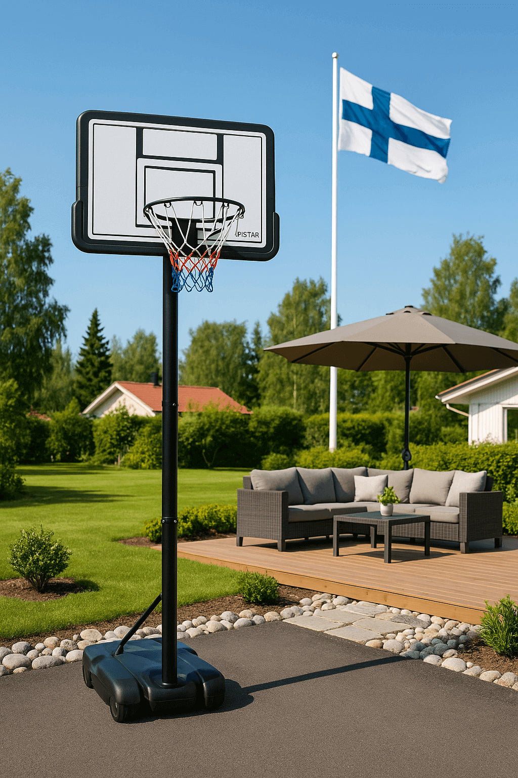 POHJOLAN URHEILUTARVIKE Koripalloteline 2,30-3,05m Valkoinen/Musta