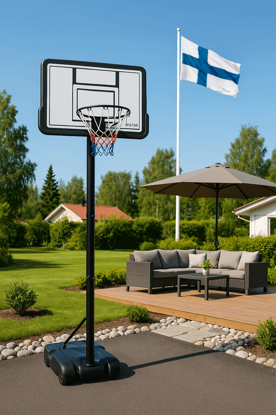Basketkorg 2,30–3,05 m – manuell höjdjustering, 45 cm ring, 110 x 75 cm bakplatta