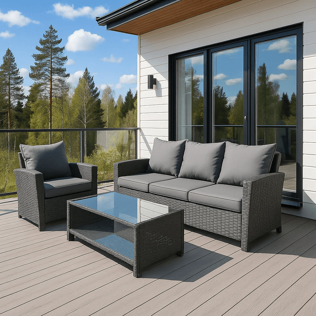 POHJOLA GARDEN Polyrottinki Sohvaryhmä 4-osainen, Musta/harmaa, MATLEENA