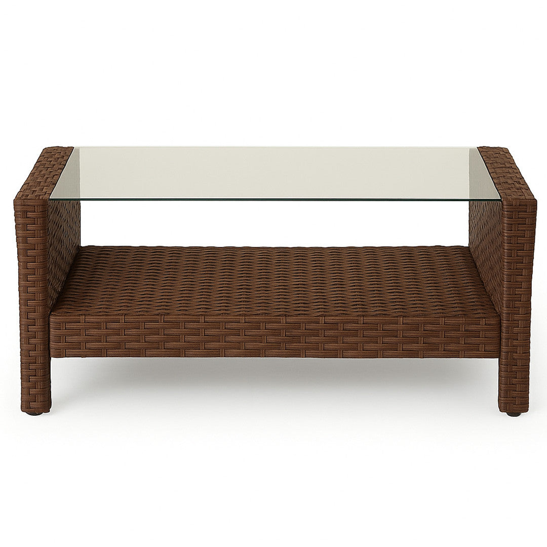Sohvaryhmä 4-osainen 5 hengelle – polyrottinki, 6 cm pehmusteet, pöytä 90 x 50 cm