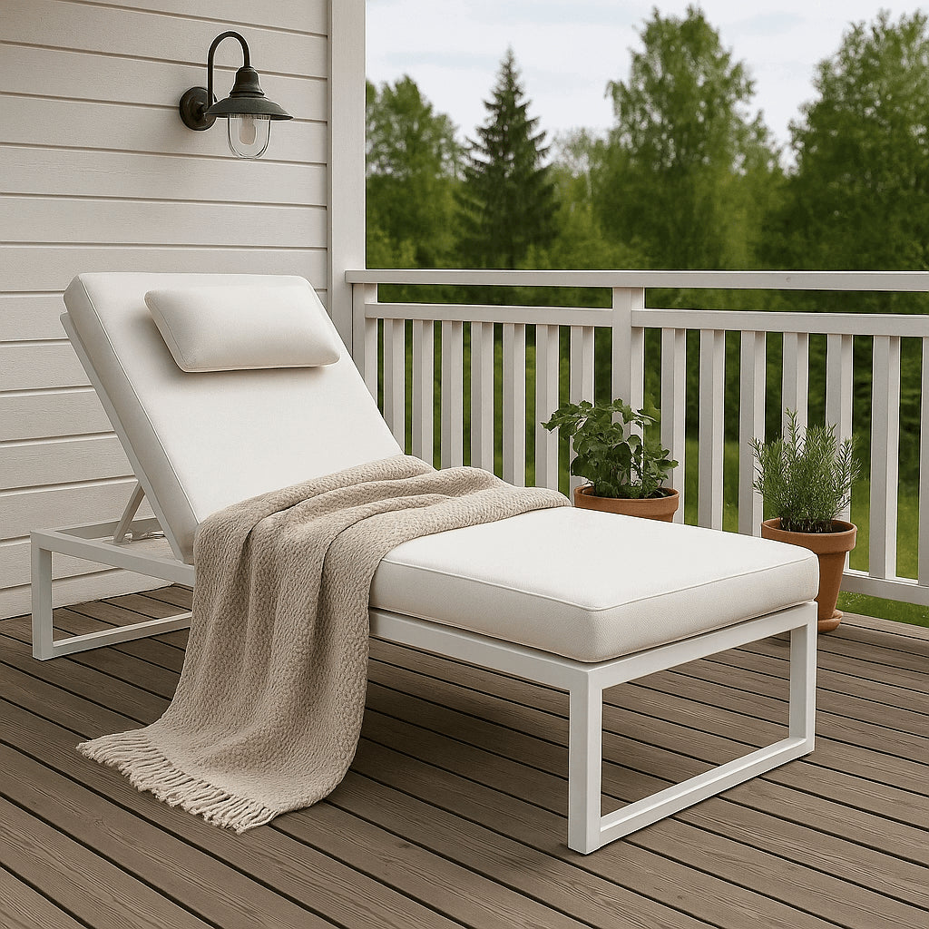 POHJOLA GARDEN Aurinkotuoli Säädettävällä Selkänojalla 200 cm, Valkoinen, ILONA