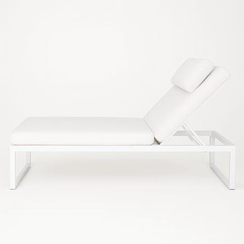 Solstol 200 cm – justerbart ryggstöd, 10 cm stoppning, stålram, vit/beige