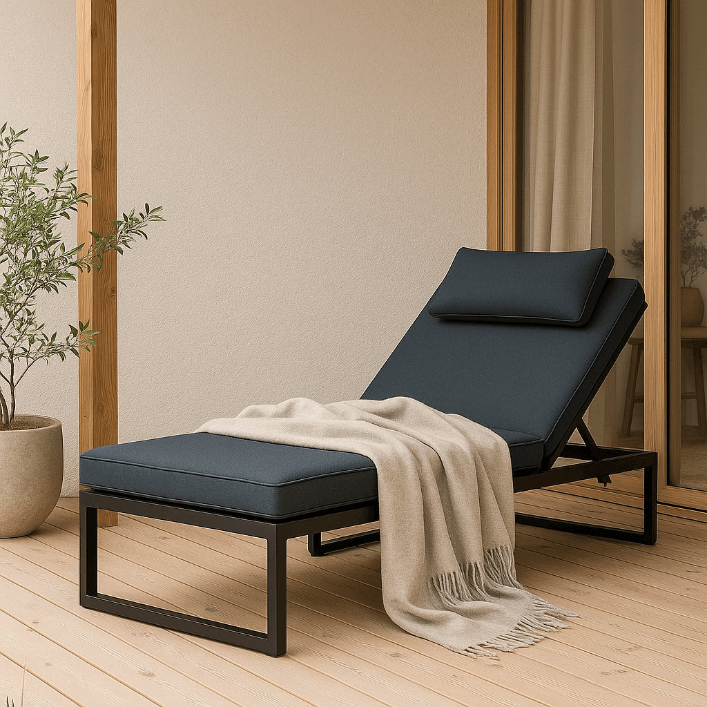 POHJOLA GARDEN Aurinkotuoli Säädettävällä Selkänojalla 200 cm, Musta/harmaa, ILONA