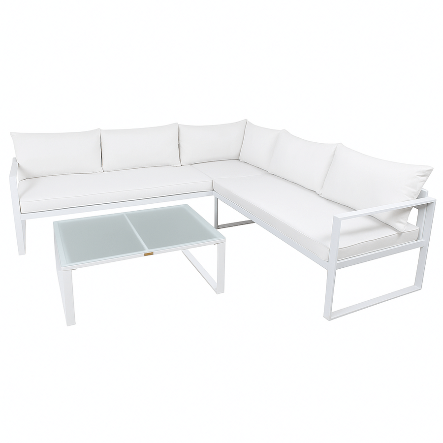 Hörnsofagrupp för 6 personer – bord 88 x 66 cm, 8 cm stoppning, stålram
