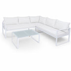 POHJOLA GARDEN Metalli Kulmasohvaryhmä ja Puutarhapöytä Ulos, Valkoinen/ Beige, MARIA