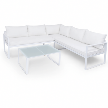 Hörnsofagrupp för 6 personer – bord 88 x 66 cm, 8 cm stoppning, stålram