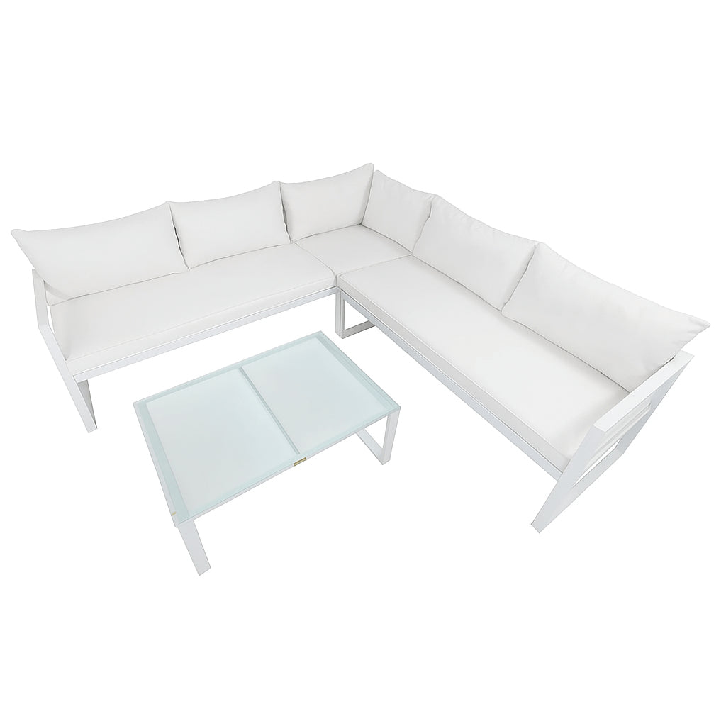 POHJOLA GARDEN Metalli Kulmasohvaryhmä ja Puutarhapöytä Ulos, Valkoinen/ Beige, MARIA