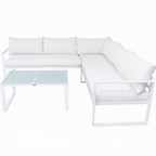POHJOLA GARDEN Metalli Kulmasohvaryhmä ja Puutarhapöytä Ulos, Valkoinen/ Beige, MARIA