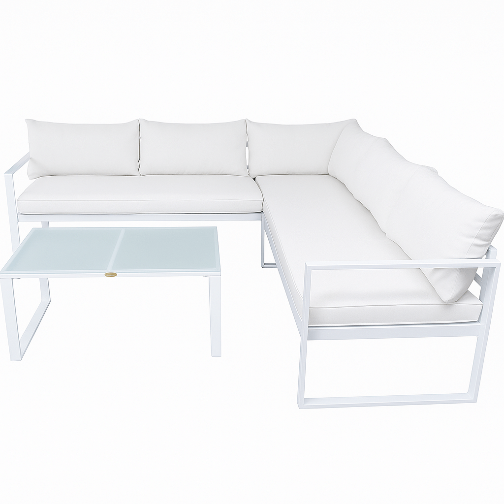 Hörnsofagrupp för 6 personer – bord 88 x 66 cm, 8 cm stoppning, stålram