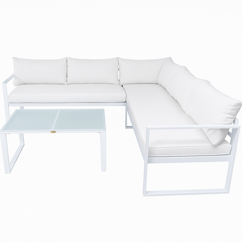 Hörnsofagrupp för 6 personer – bord 88 x 66 cm, 8 cm stoppning, stålram