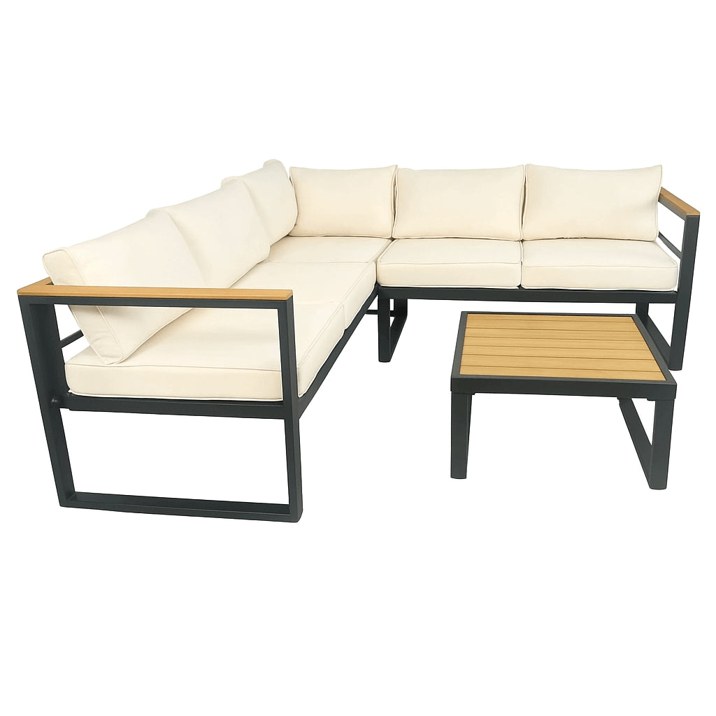 Pohjola Garden Kulmasohvaryhmä ja Puutarhapöytä SIIRI, Musta/Beige