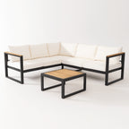 Pohjola Garden Kulmasohvaryhmä ja Puutarhapöytä SIIRI, Musta/Beige