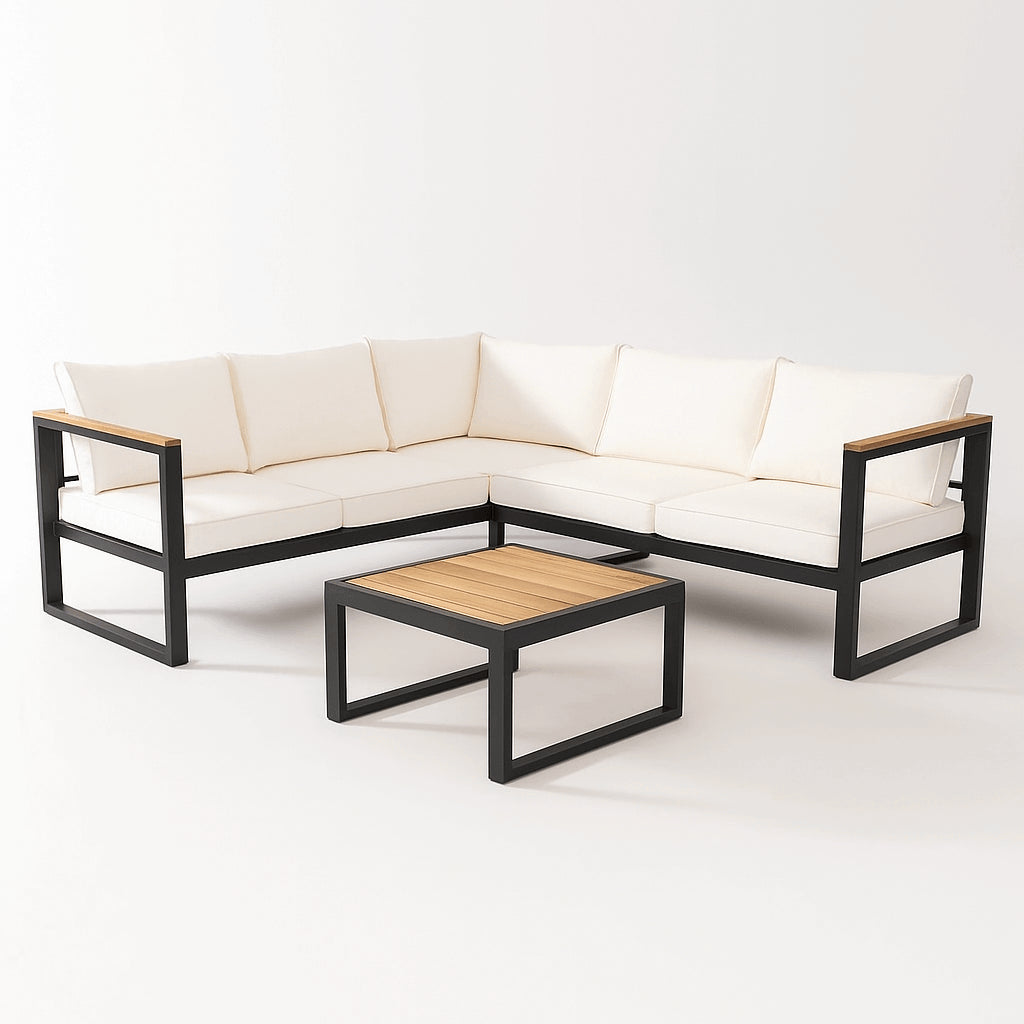 Pohjola Garden Kulmasohvaryhmä ja Puutarhapöytä SIIRI, Musta/Beige