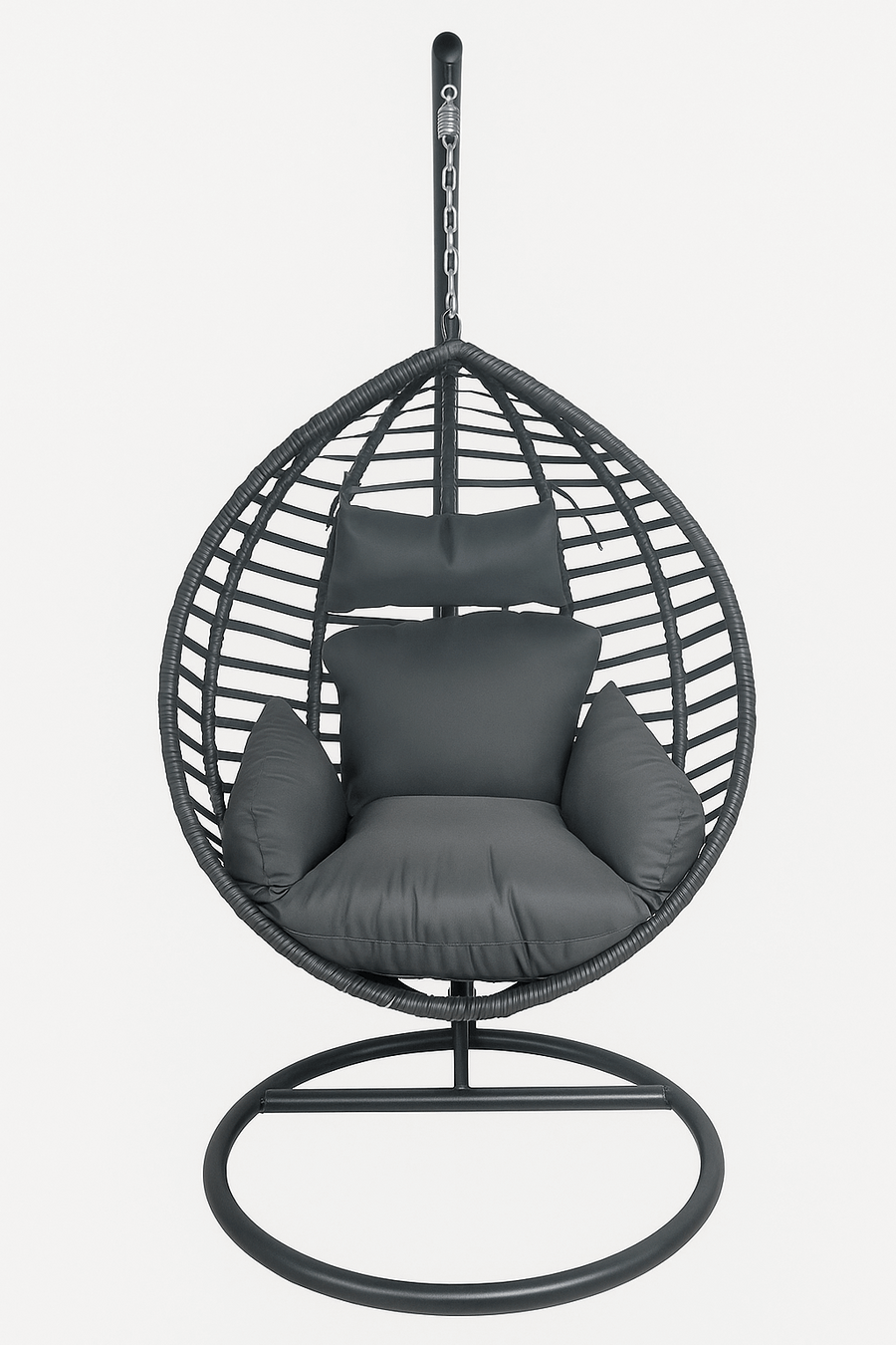 Riipputuoli telineellä 95 x 95 x 197 cm – polyrottinki, 100 kg, 8 cm pehmuste