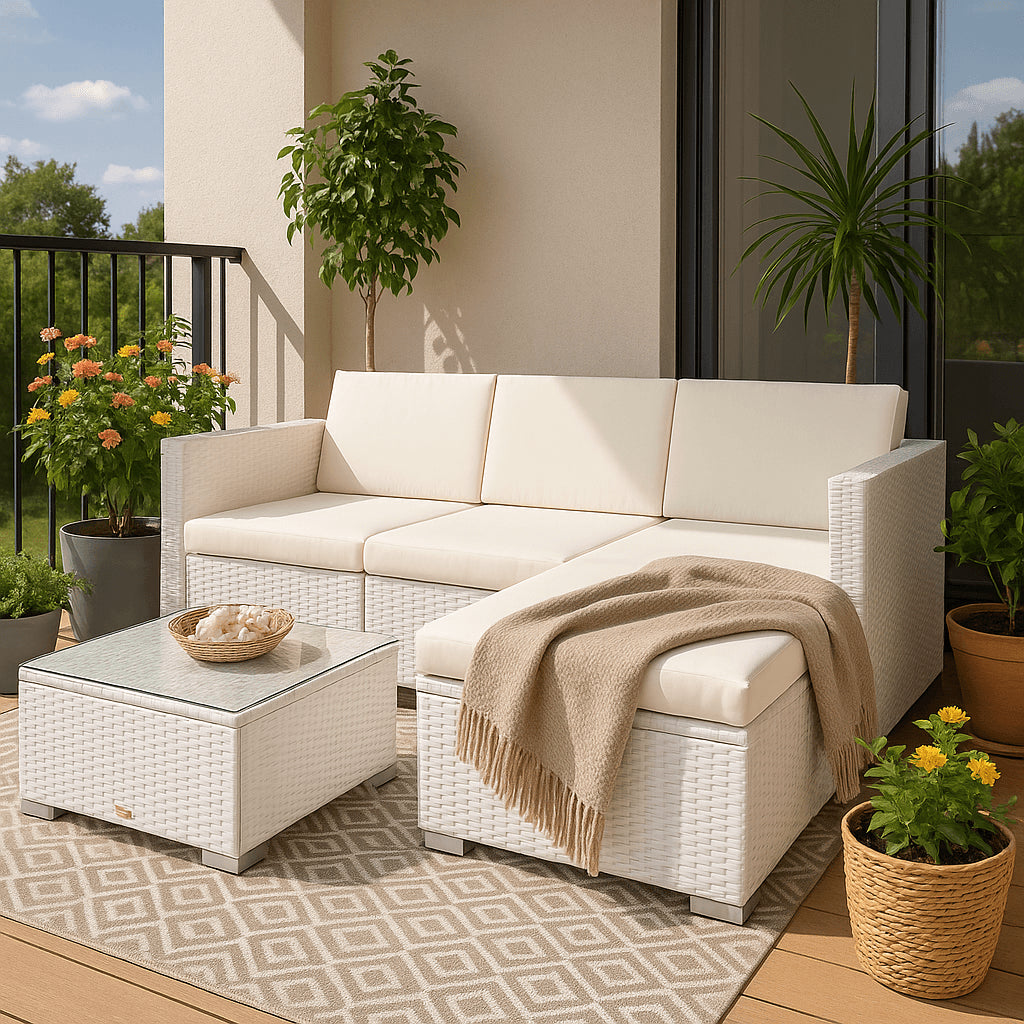 POHJOLA GARDEN Polyrottinkinen Ulkosohva EEVI, Valkoinen / beige